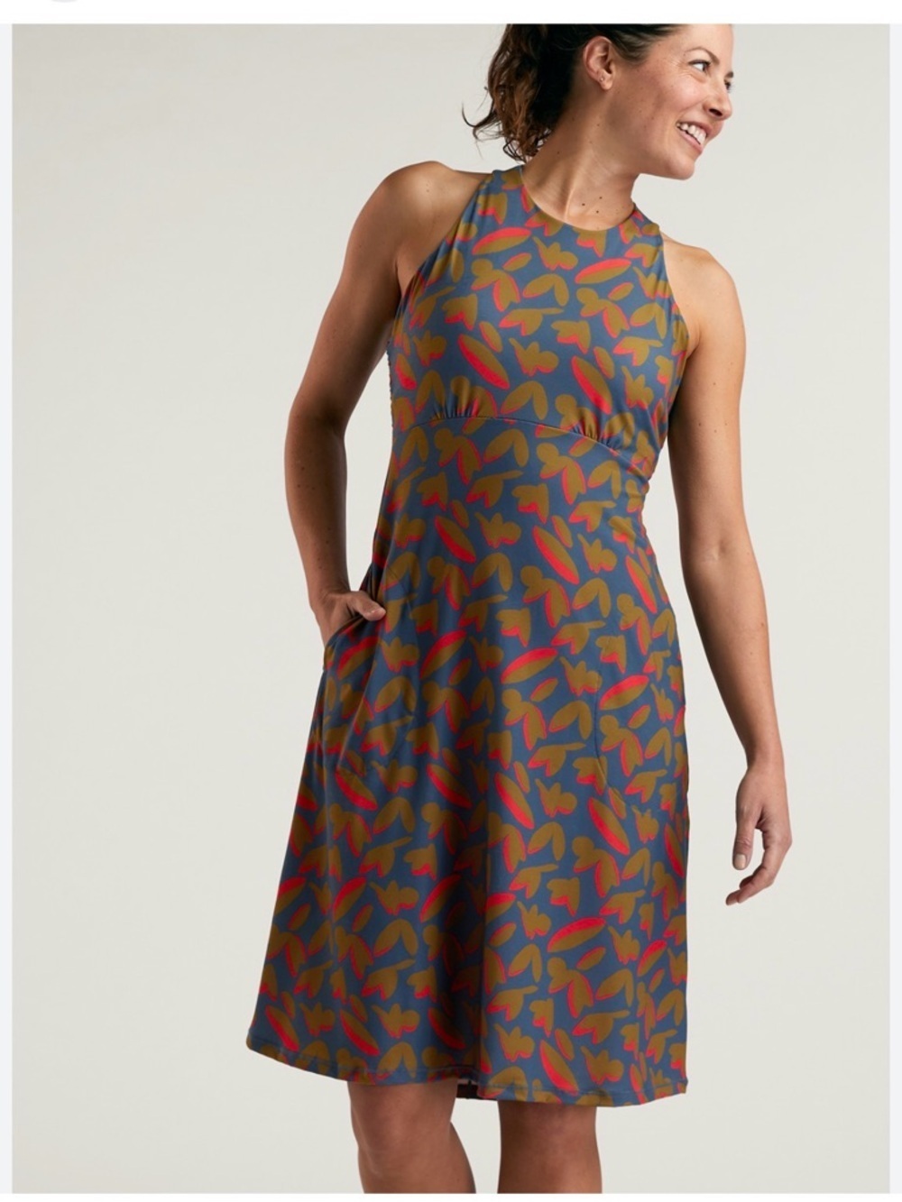 Prana De Vivre Dress XS Abstract Open Back Racerback Athleisure Travel Comfort